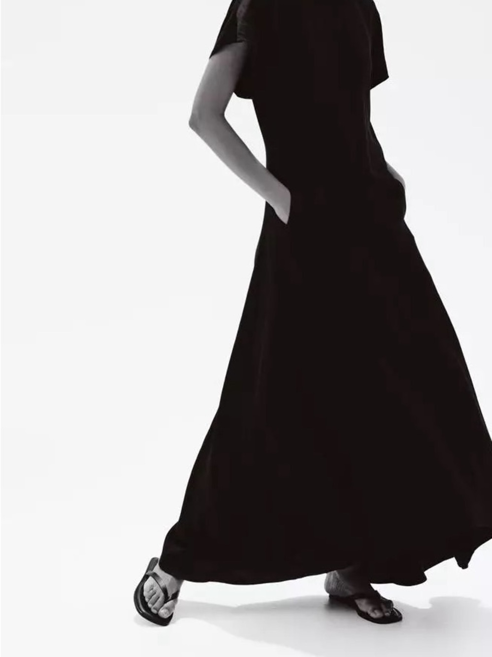 H&M Black Butterfly Sleeved Maxi Dress Round Neck Pocket